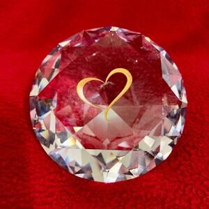 Oleg Cassini Etched Gold Heart Crystal Diamond Paperweight